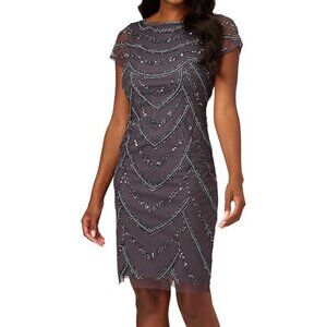 Adrianna Papell Women's Beaded Cocktail Dress, Gunmetal size 4